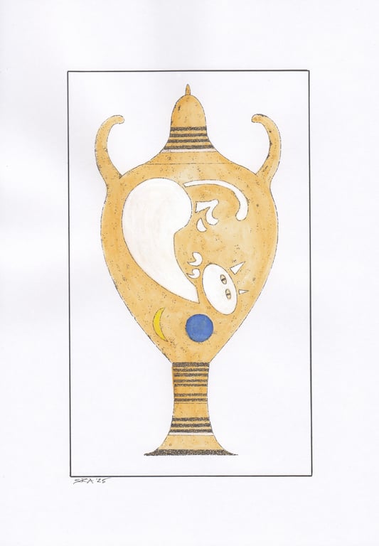 Cat And Blue Ball Lidded Vase