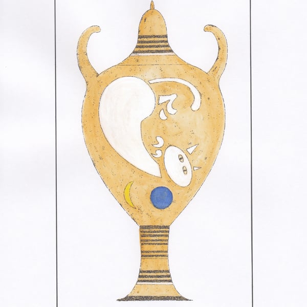Cat And Blue Ball Lidded Vase