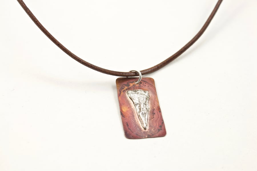 Mixed Metal Fused Abstract Rectangular Pendant with Patina