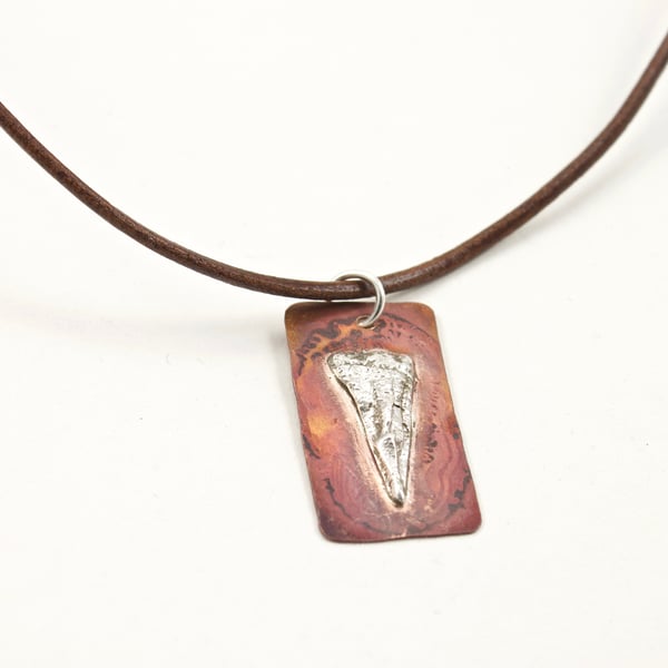 Mixed Metal Fused Abstract Rectangular Pendant with Patina