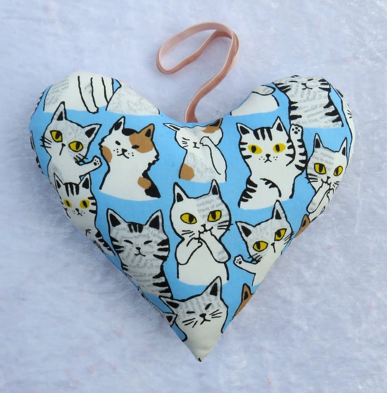 Heart decoration, cats, fabric heart
