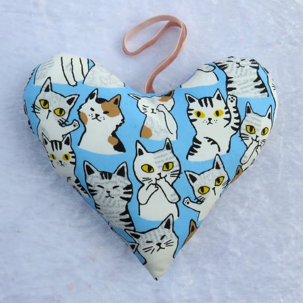 Heart decoration, cats, fabric heart