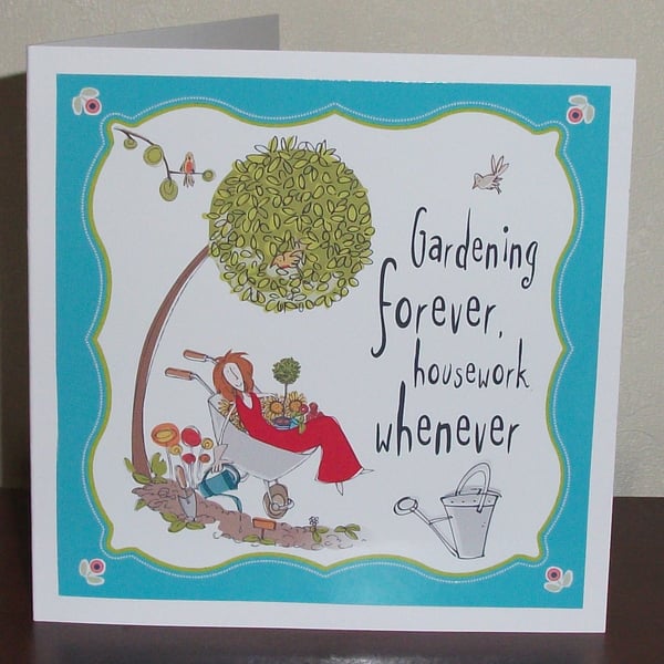 Female birthday card, born to shop, garden