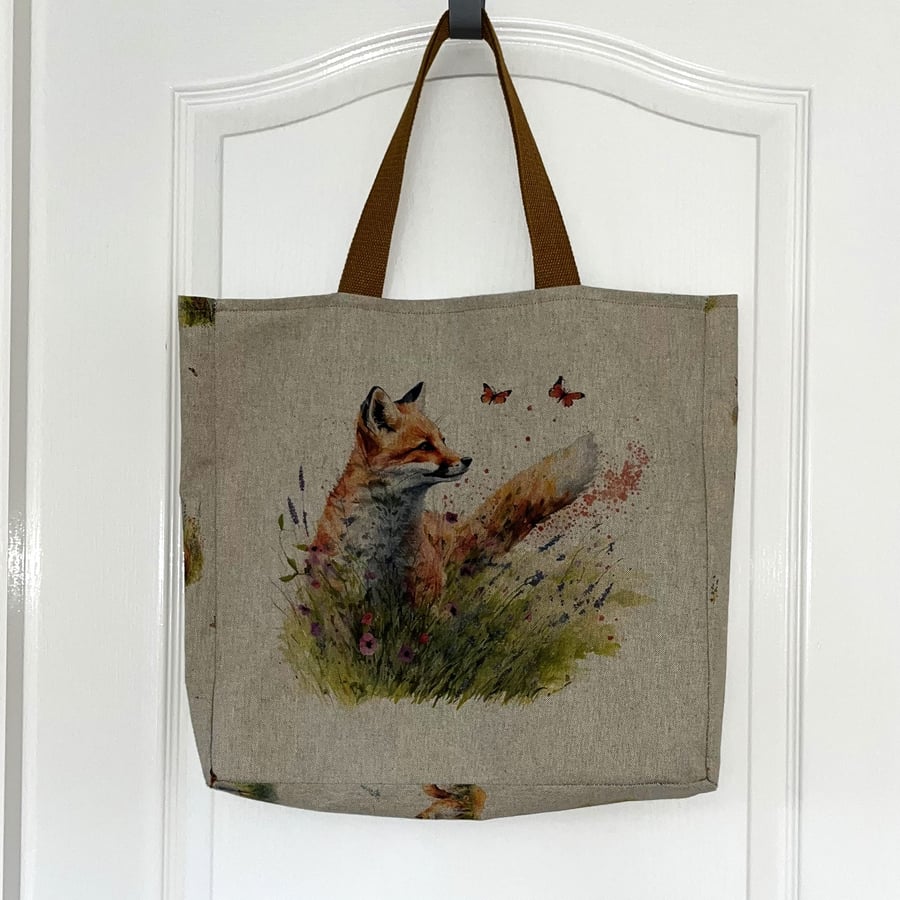 Tote Shopper Bag featuring Country Fox & Wild Flowers Illustration