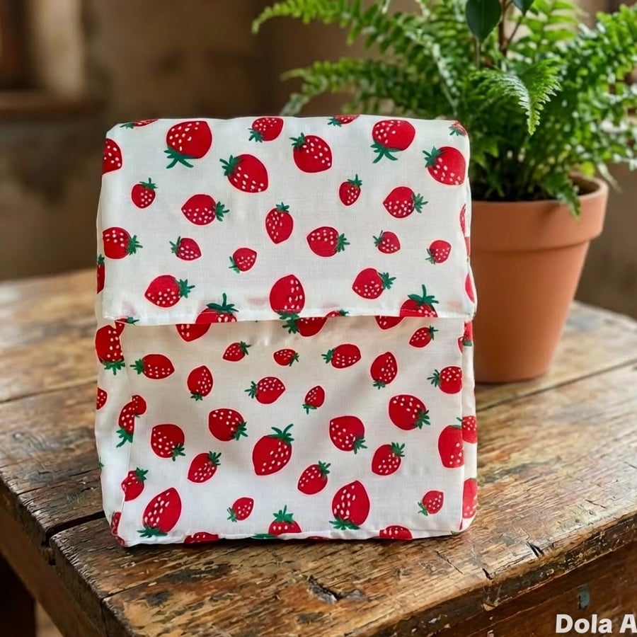 Strawberries and Cream Handmade Insulated Lunch bag 