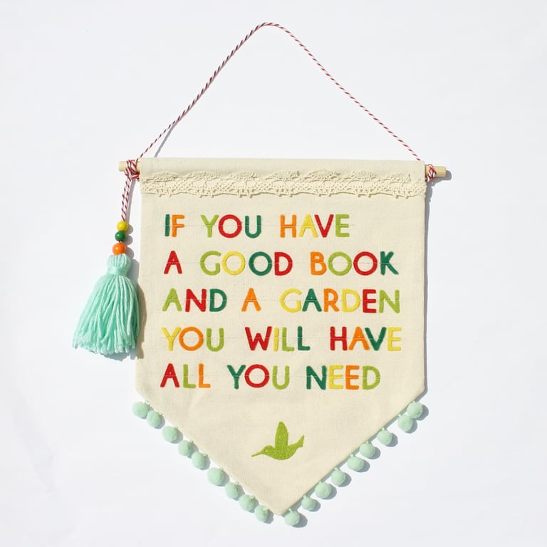 Book in garden banner