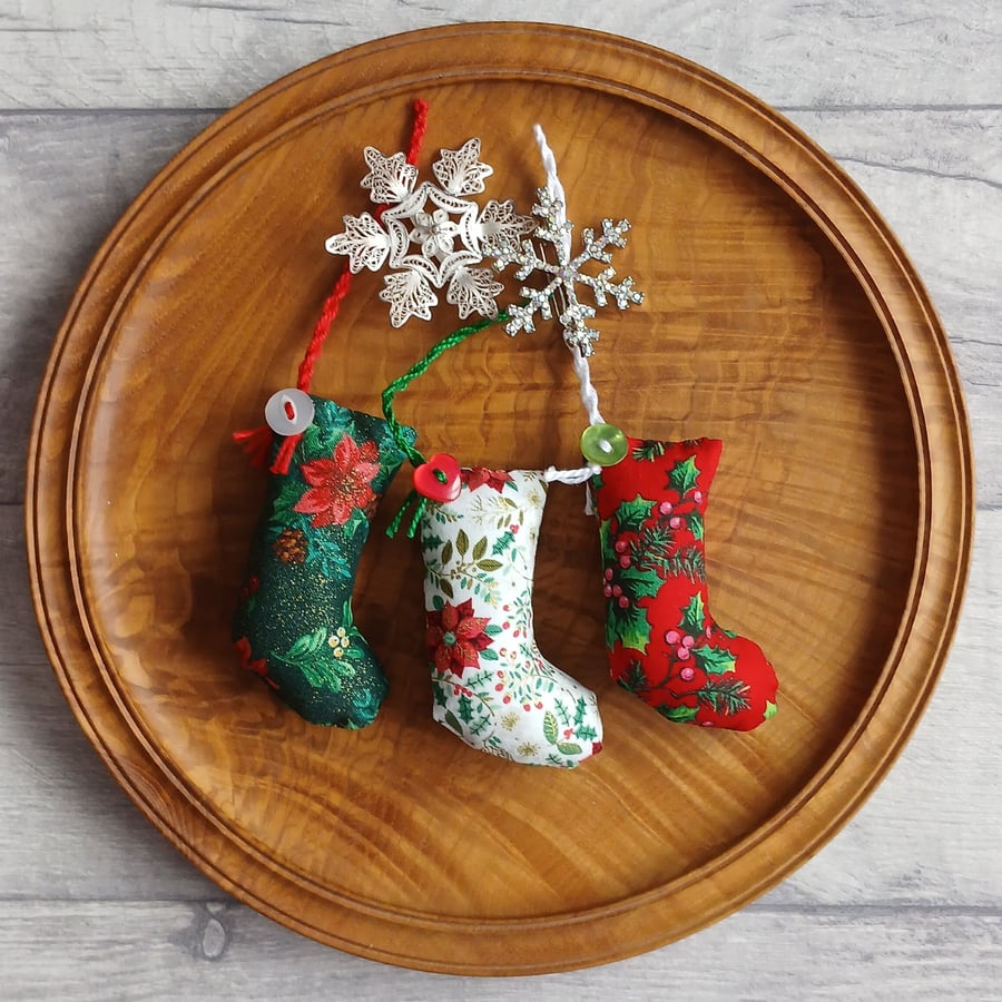 Set of 3 Mini Christmas Stocking Decorations, Scrapbox Stockings