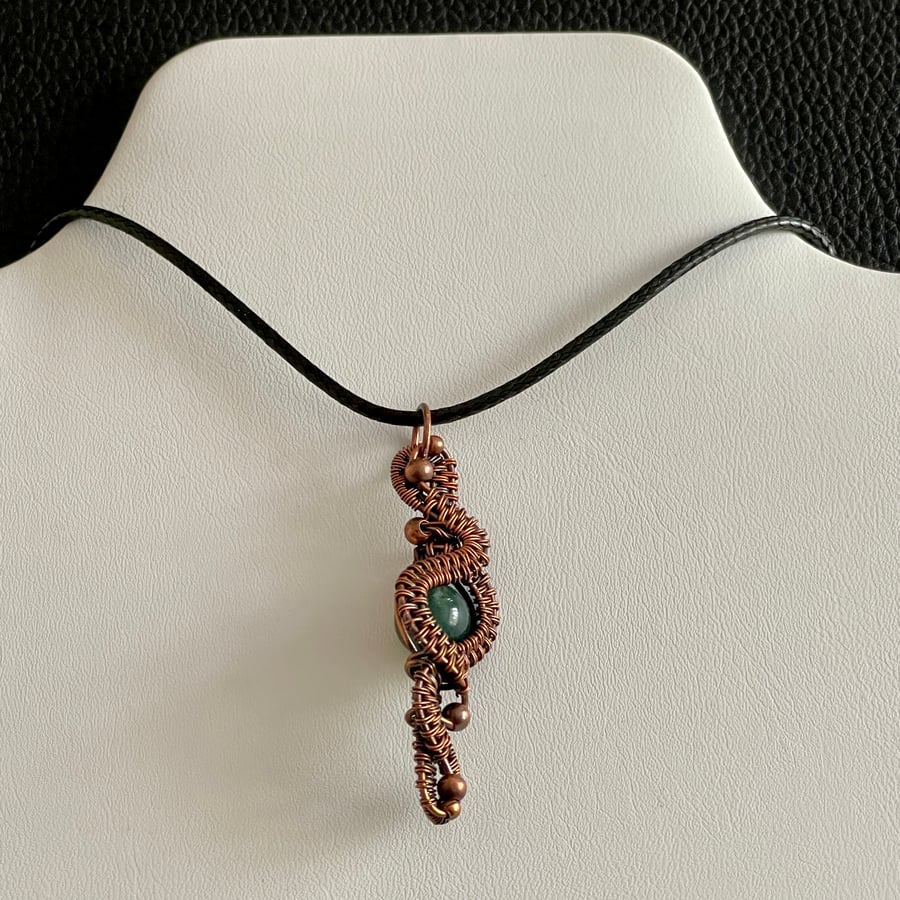 Unisex Green Moss Agate Patinated Copper Pendant