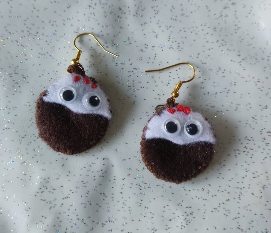 Handmade felt Christmas pudding earrings