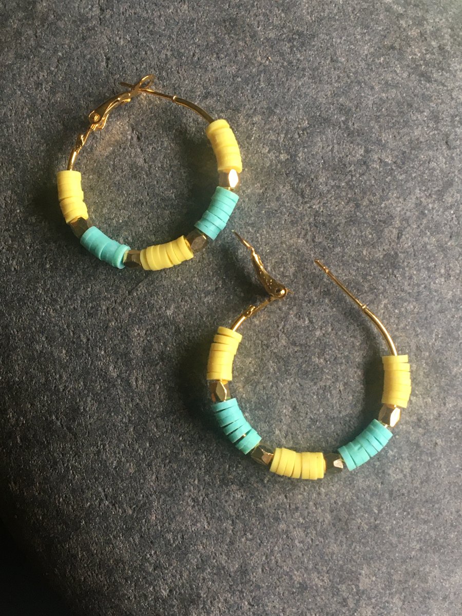 Yellow and turquoise hoop earrings