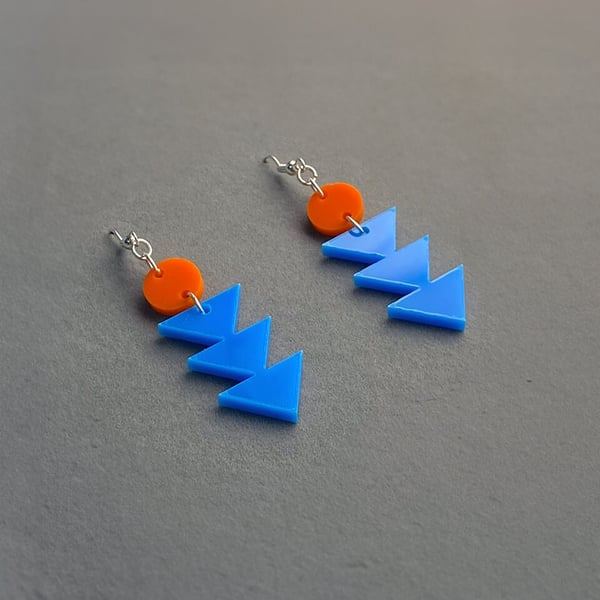 Vibrant Zigzag Earrings - Striking Orange and Blue Statement Accessorie