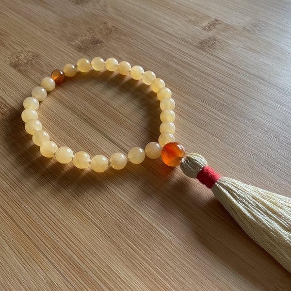 Mini Pocket Mala Yellow Aragonite and Carnelian 27 beads Mantra (Sunshine)