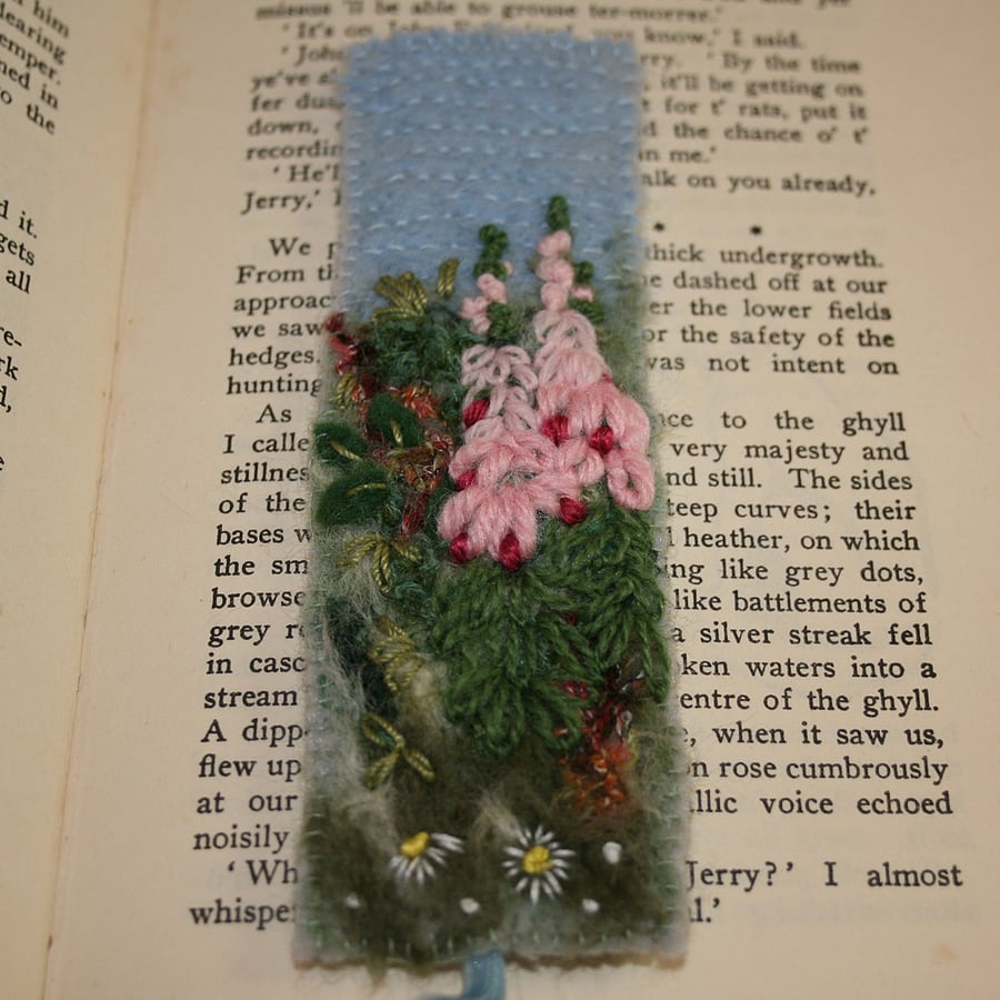SALE - Hedgerow - Embroidered and felted bookmark