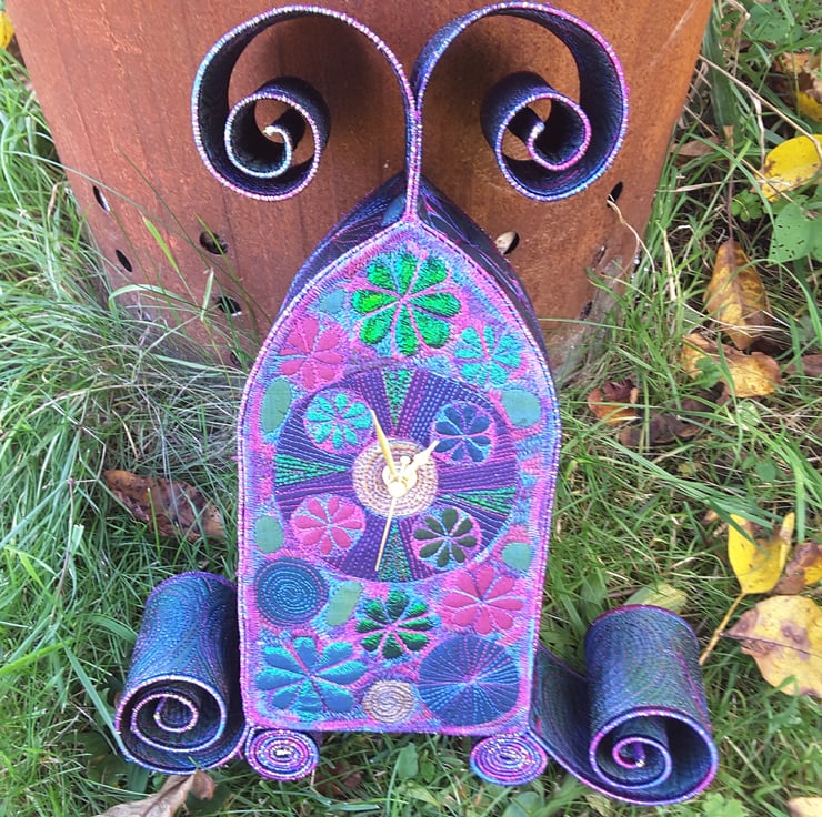 Textile Art Clock Free Machine Embroidery Botan... - Folksy