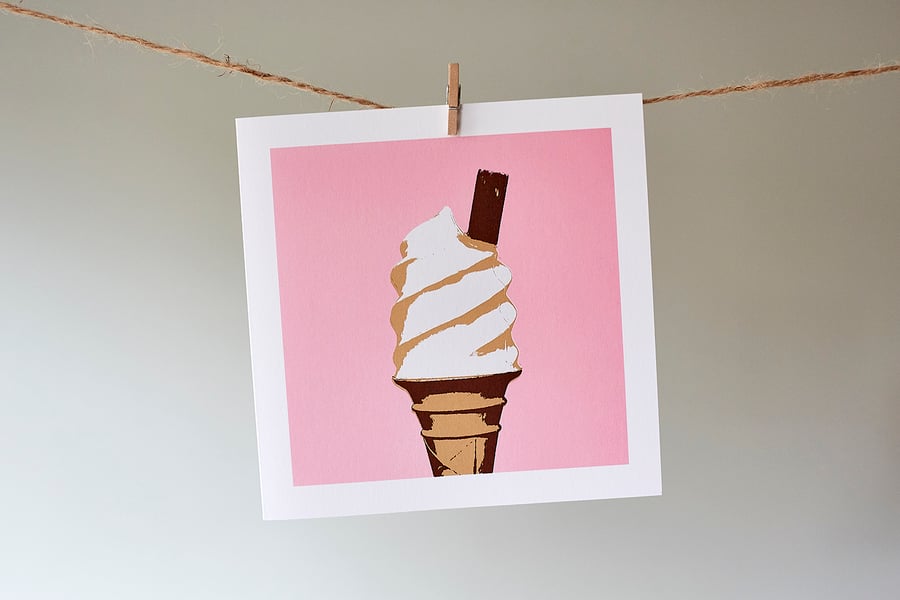 Pink Ice Cream blank greetings card