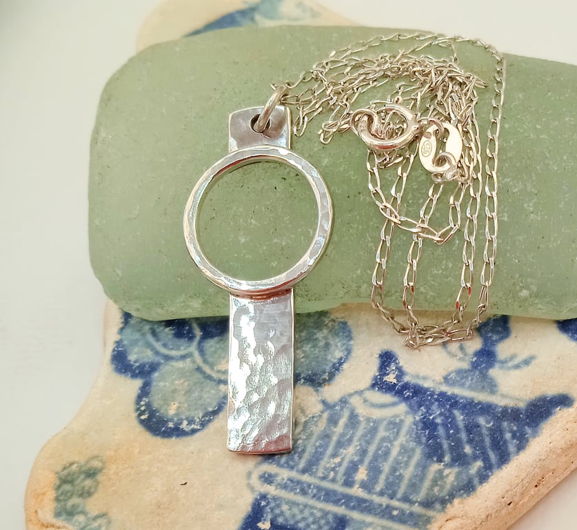 Hammered Sterling Silver Pendant Necklace (NKSSBAHP1) - UK Free Post