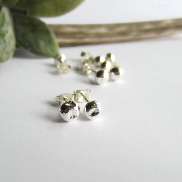 Recycled Sterling Silver Pebble Stud Earrings