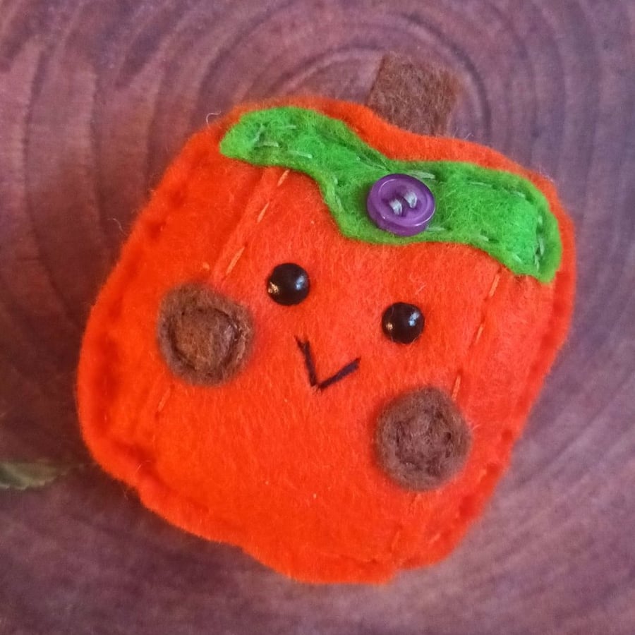 Hand Sewn Wool Blend Felt 'Pumpkin' pocket hug (C)