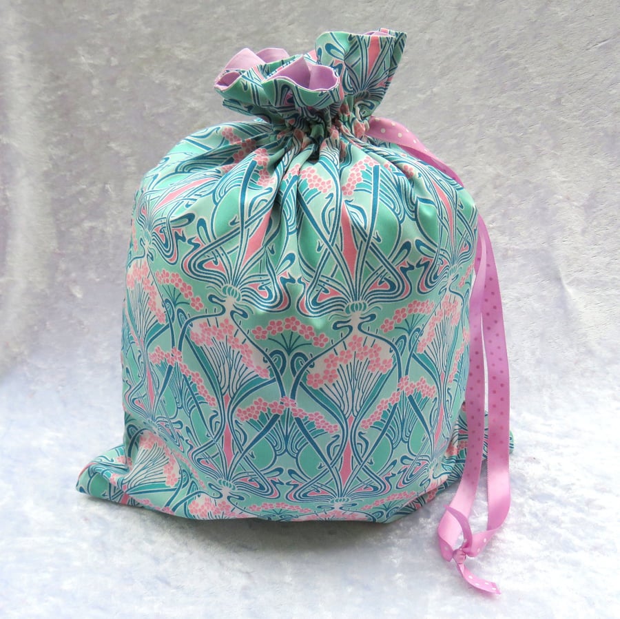 Liberty print bag, pyjama bag, 32cm, lined