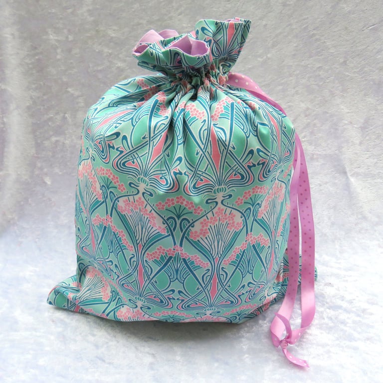 Liberty print bag, pyjama bag, 32cm, lined