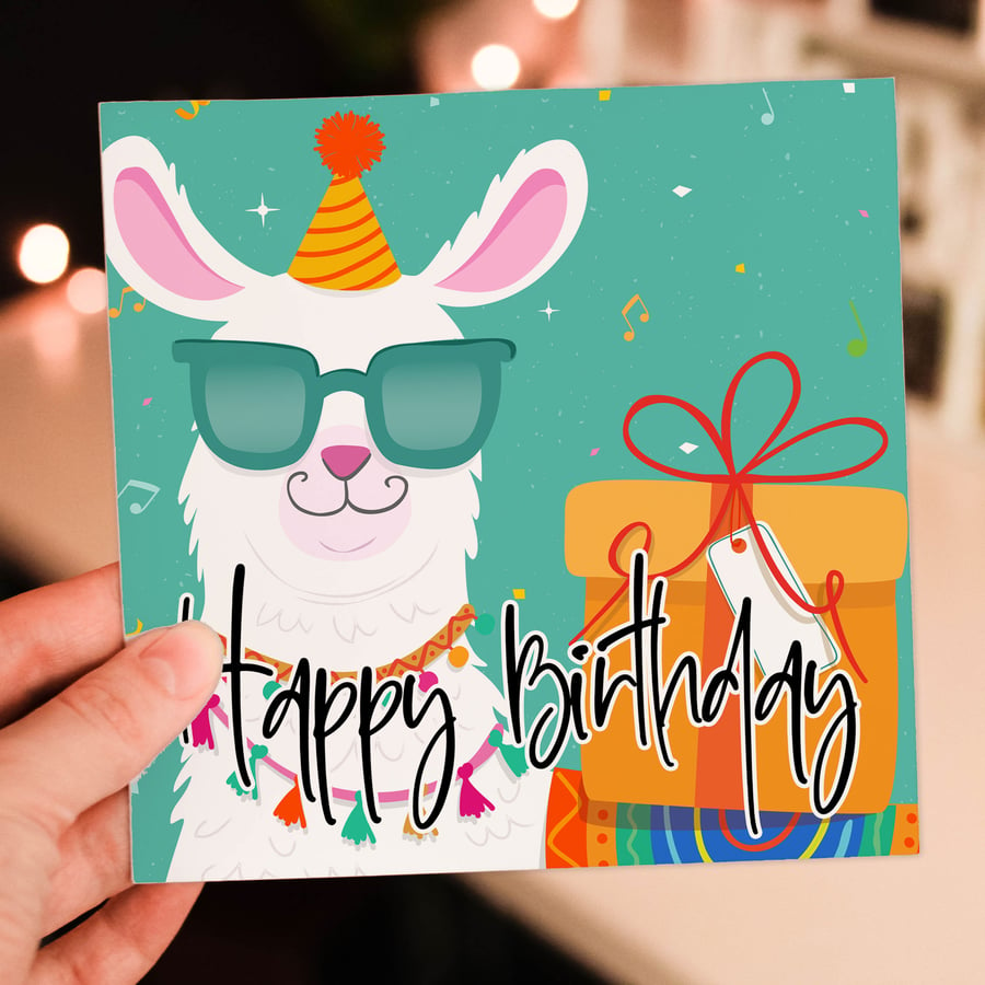 Birthday card: Cool llama