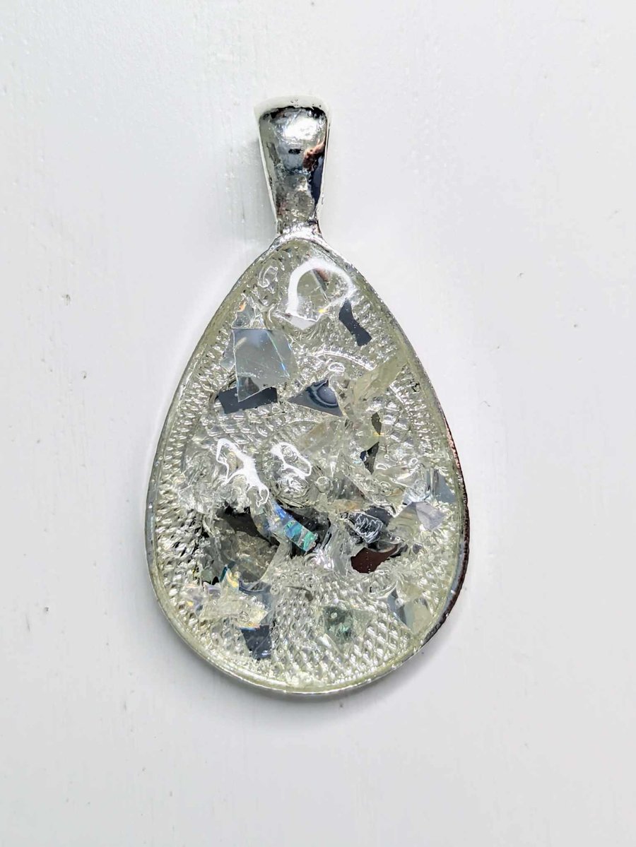 Teardrop Pendant With Glass and Silver Chippings