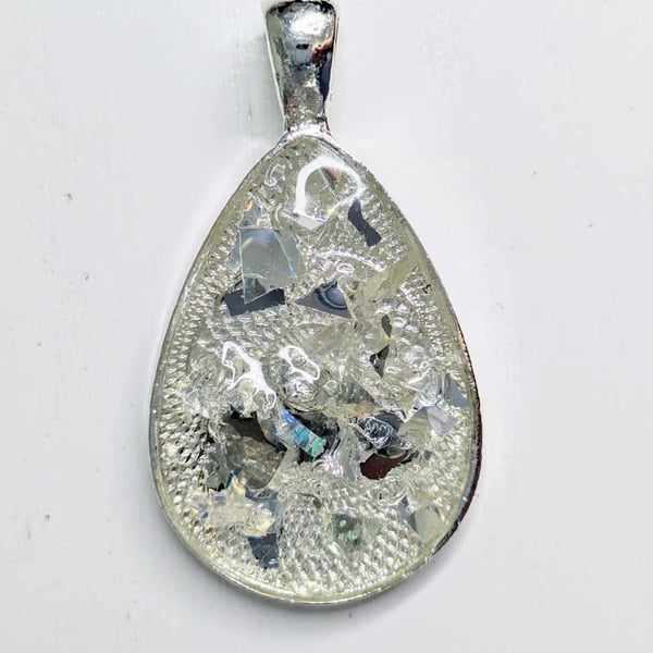 Teardrop Pendant With Glass and Silver Chippings