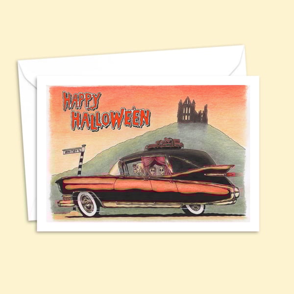 Funny Halloween Greeting Card: Spooky Skeleton Family Outing to Whitby (505)