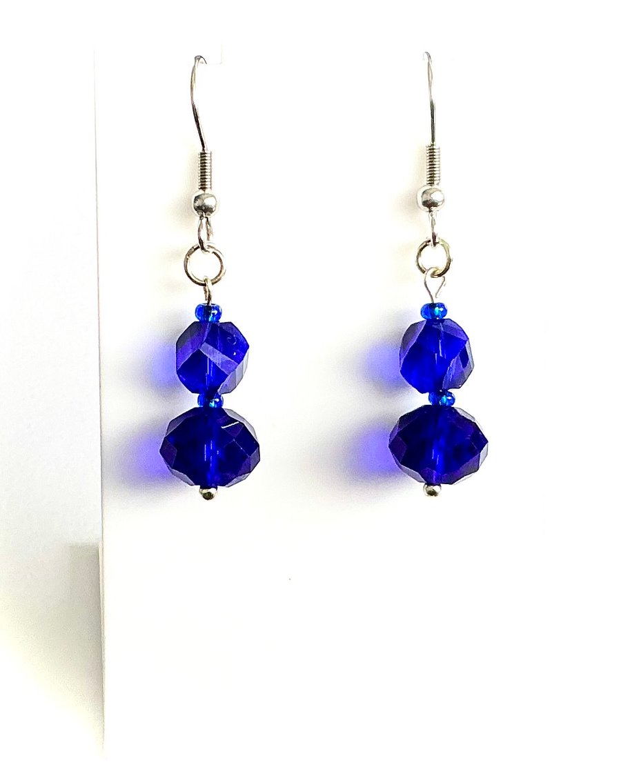 Royal Blue Faceted Glass Bead Earrings
