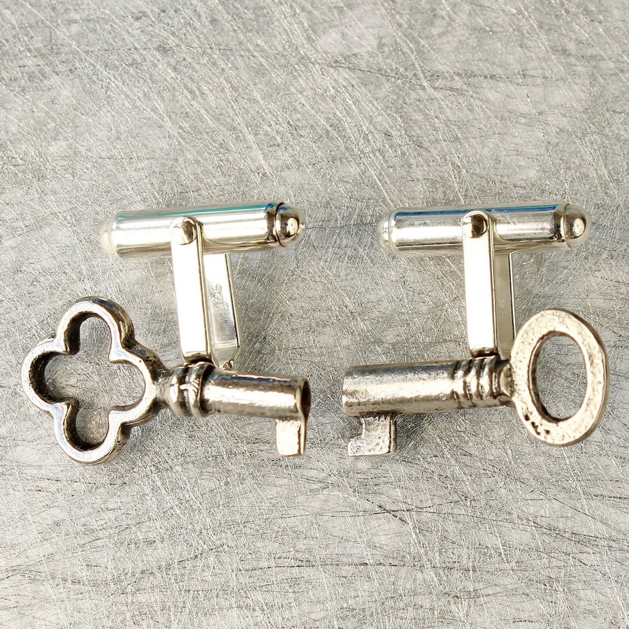 Key cufflinks,  handmade solid sterling silver cufflinks, wedding, keys, 