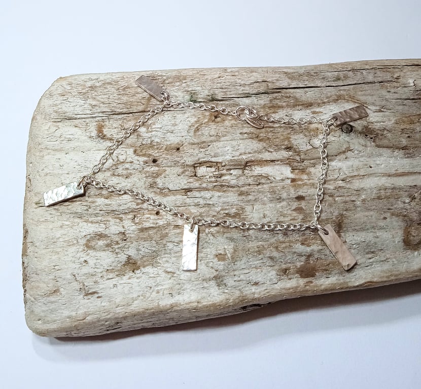 Sterling Silver Bracelet With Hammered Tag Charms (BRSSCNBA2) - UK Free Post