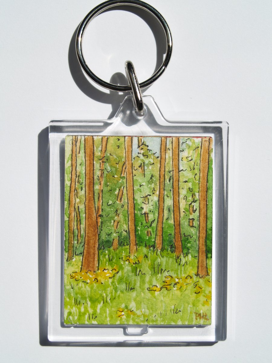 Original watercolour Summer Woodland keyring