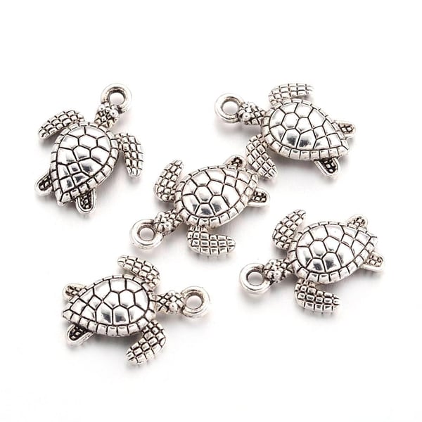 Tibetan Silver Turtle Charms - Antique Silver, 12.5mm x 16mm - Pack of 20x - Dur