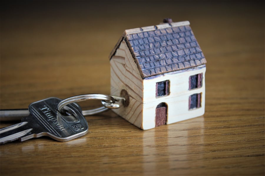 Little Wooden House Keyring ( House warming Gift)