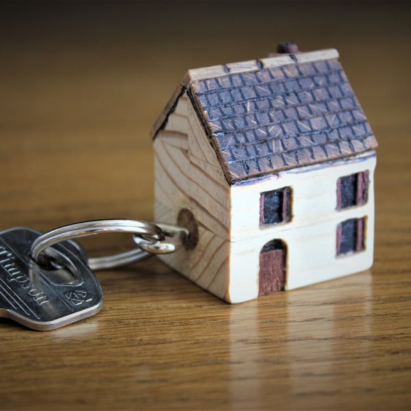 Little Wooden House Keyring ( House warming Gift)