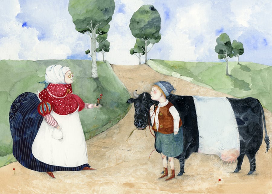 Jack and his Cow Original Watercolour painting