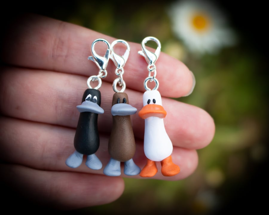 Runner Duck Stitch Markers, Charms - (Set of Three)