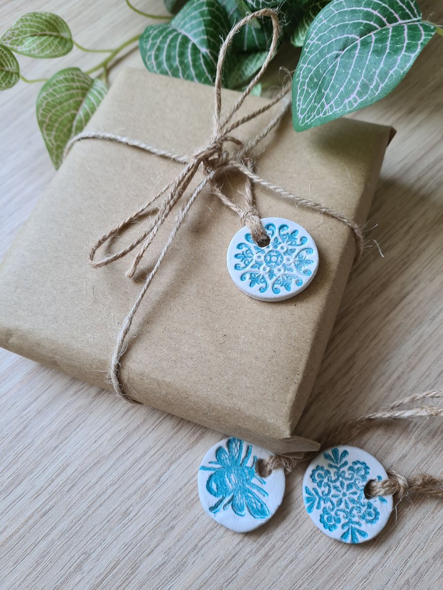 2 clay gift tags blue choice of design home decor