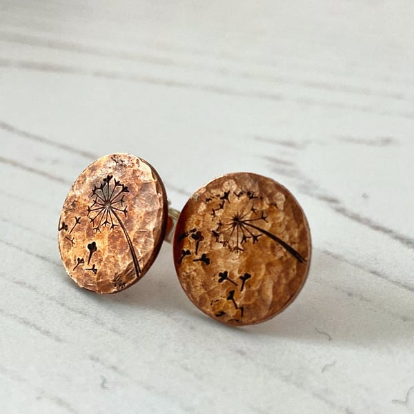 12mm Hammered Copper Discs featuring a Dandelion Seed Head