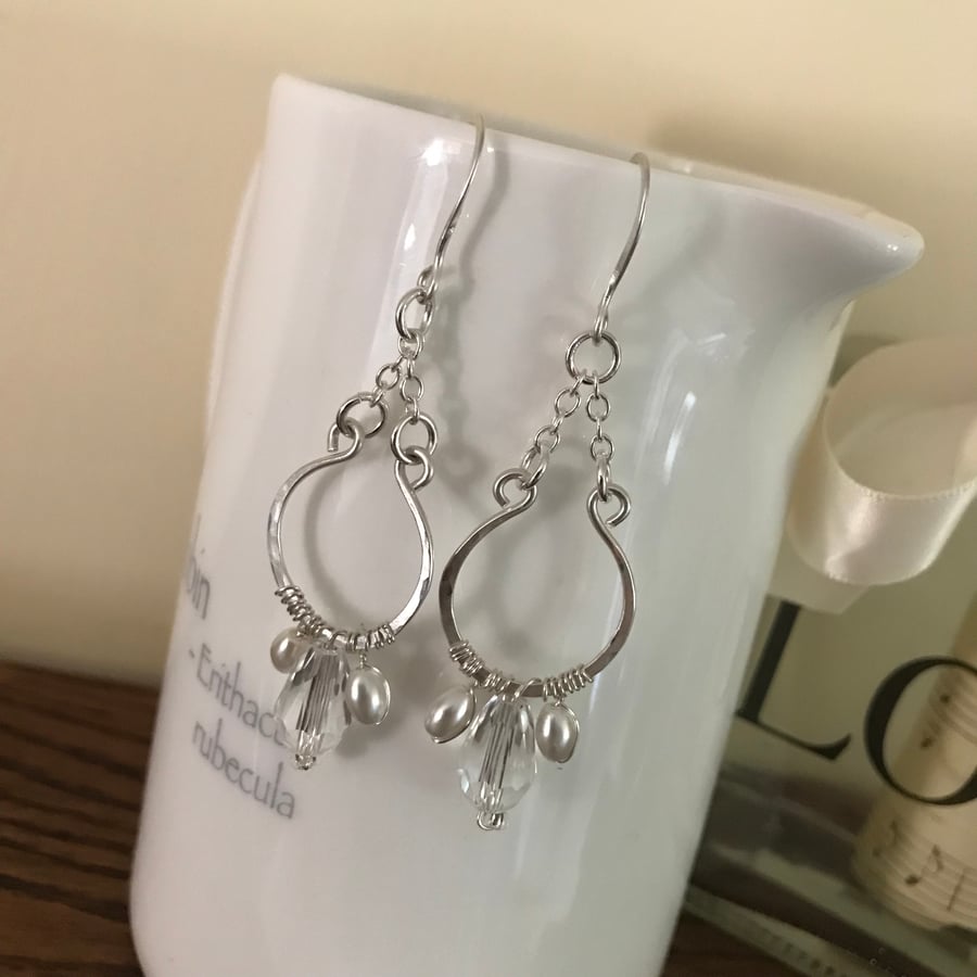 Pearl Earrings, Crystal Earrings, Silver Earrings