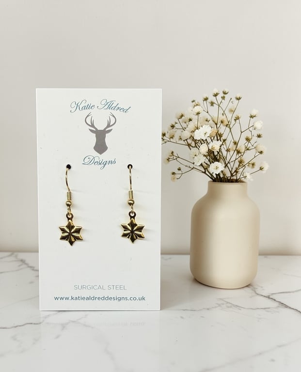 Charm Earrings - Gold Stamped Star 