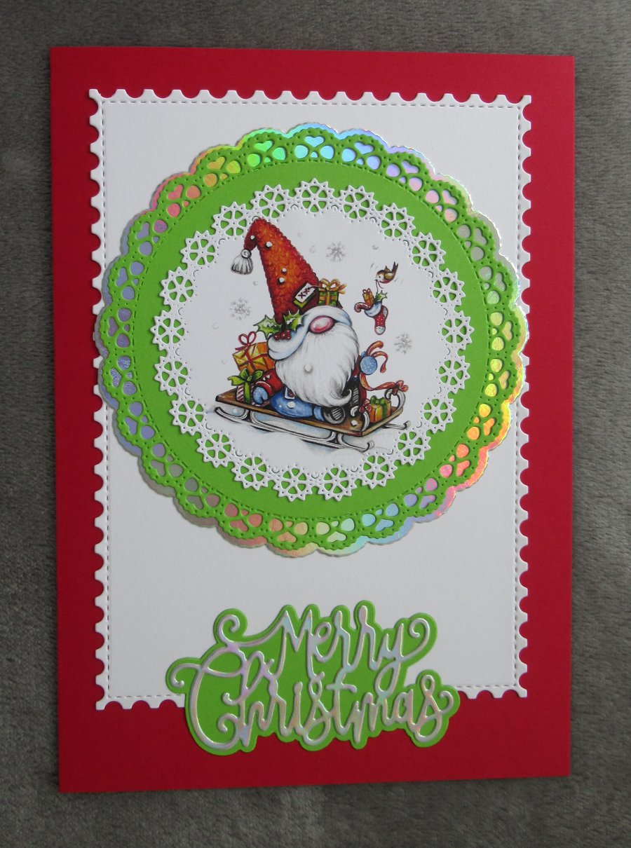 Gnome on a Sleigh - A5 Christmas Card