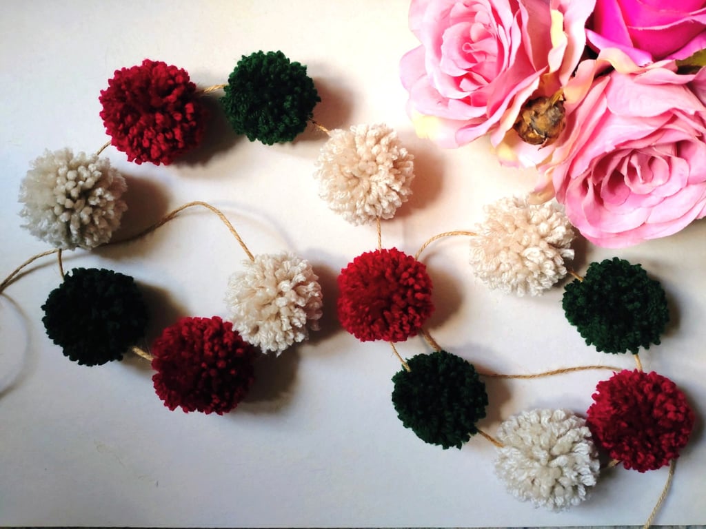 Christmas Pompom Garland, Fluffy Yarn Pompom Bunting, Christmas Decor, 170cm.