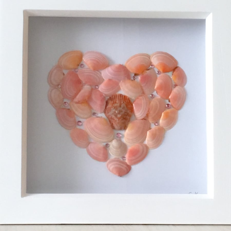 SALE-Framed shell heart made with shells  found on St Ives beaches