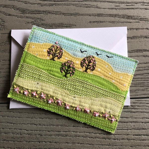 ‘Spring in the Country Side ‘ Themed Fabric Postcard