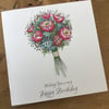 Happy Birthday Peony and Hydrangea Greeting Card 
