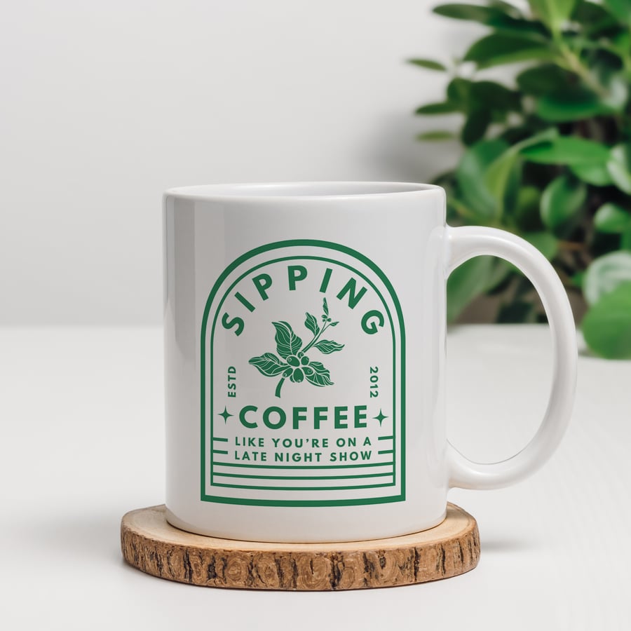 Sipping Coffee - Green Arch Mug: Lyric-Inspired Mug, Music Lover Gift
