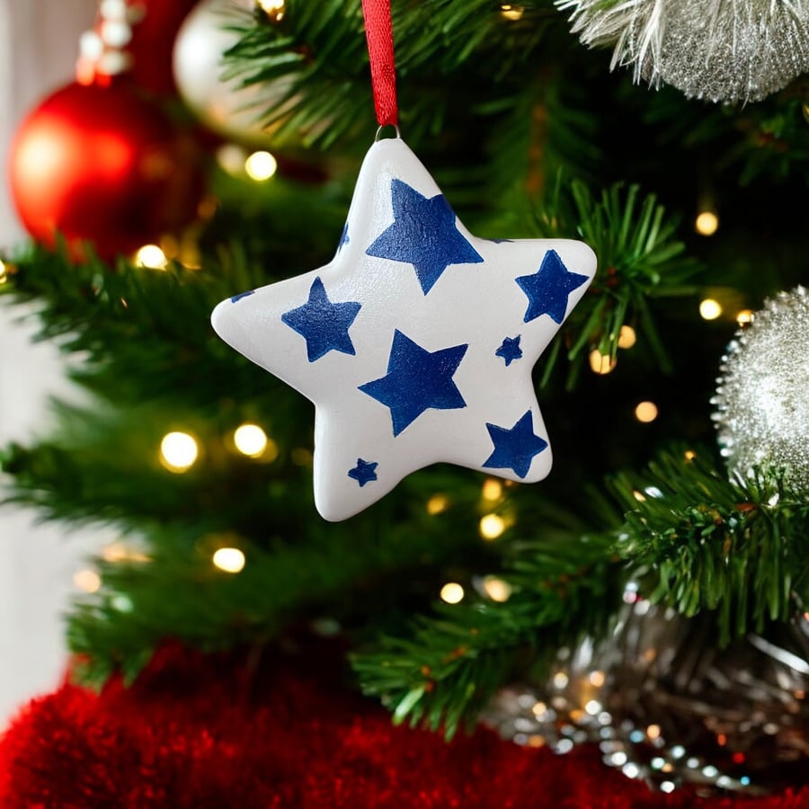 Hanging Christmas Star bauble, Emma Bridgewater inspired ceramic star