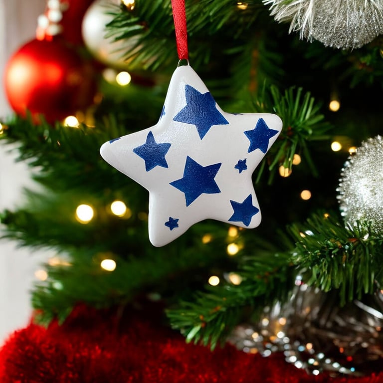 Hanging Christmas Star bauble, Emma Bridgewater inspired ceramic star
