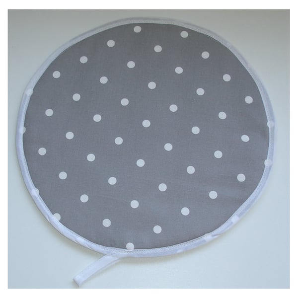 Aga Hob Lid Mat Pad Hat Round Cover Surface Saver Grey and White Polka Dot Spot